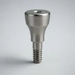 Metalowa śruba gojąca implant, z gwintem i zaokrąglonym, gładkim zakończeniem, gotowa do pracy.