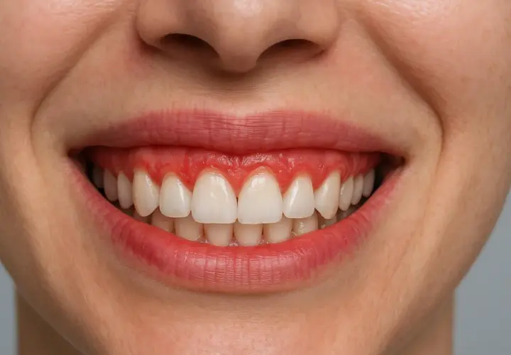 Uśmiech z widocznymi dziąsłami, które nadają mu charakterystyczny "gummy smile".