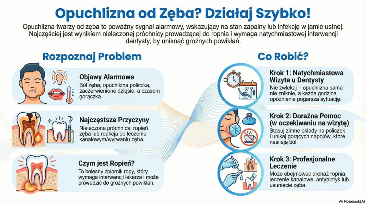 Opuchlizna od zęba? Ból zęba, gorączka, ropień. Jak uśmierzyć ból i co robić? Wizyta u dentysty, zimne okłady, leczenie.