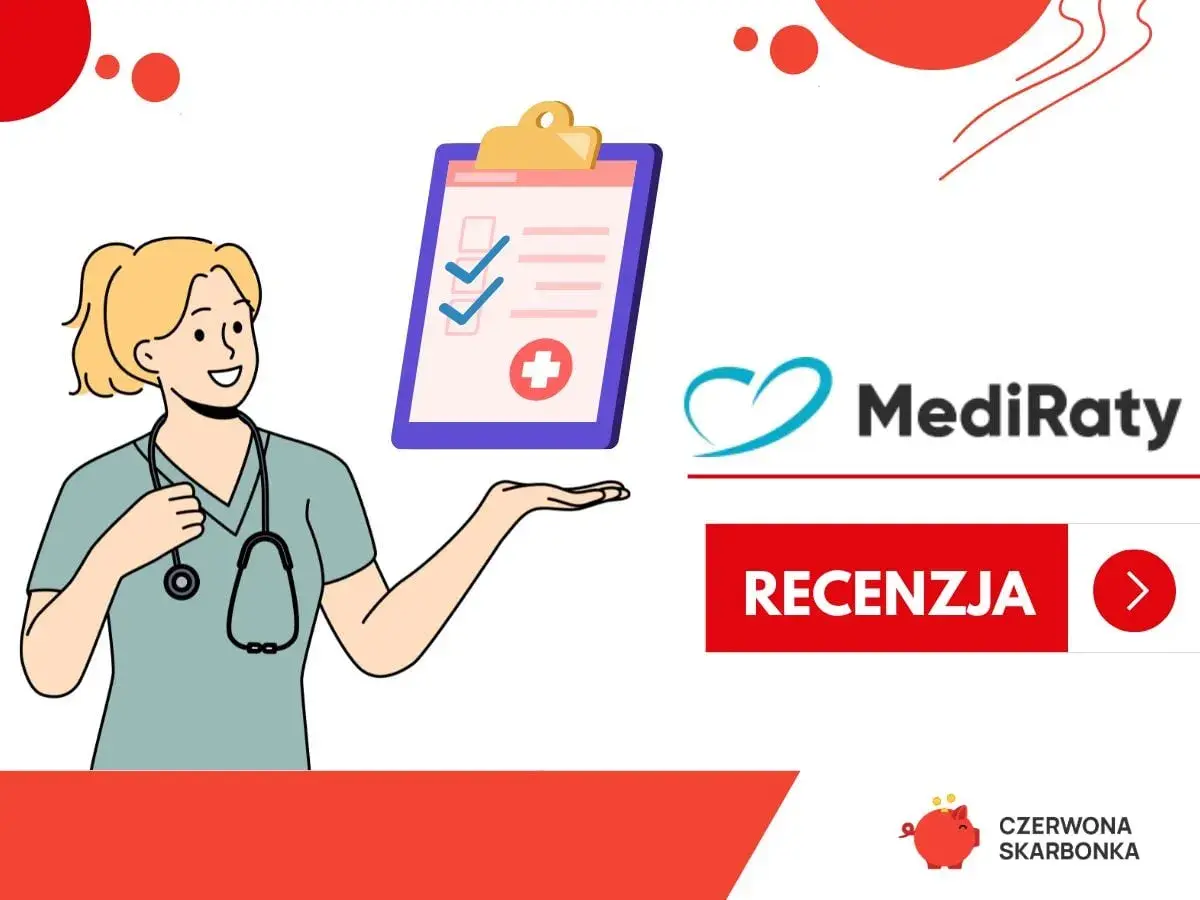 Pielęgniarka prezentuje listę zadań obok logo MediRaty. Sprawdź pozytywne mediraty opinie i dowiedz się więcej.