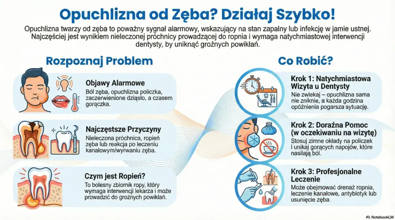 Opuchlizna od zęba to sygnał nieleczonej próchnicy, która może prowadzić do ropnia. Szybka wizyta u dentysty jest kluczowa.