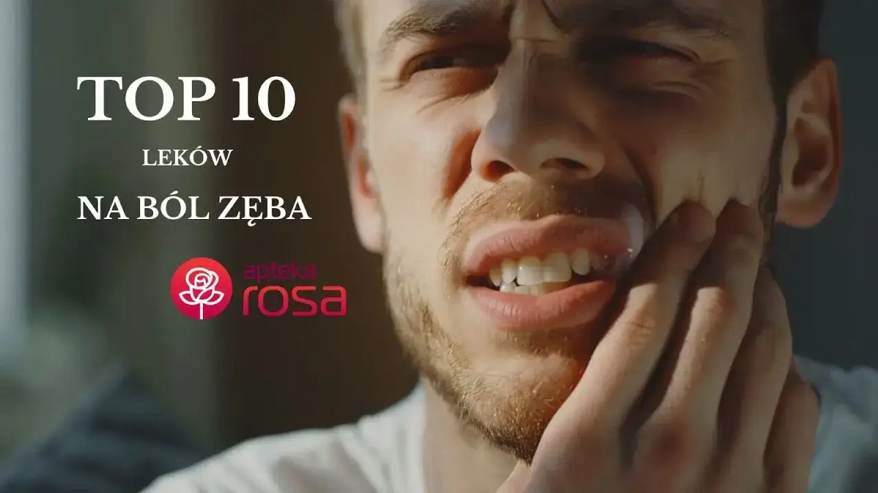 Mężczyzna cierpi na ból zęba. Na ekranie widnieje napis