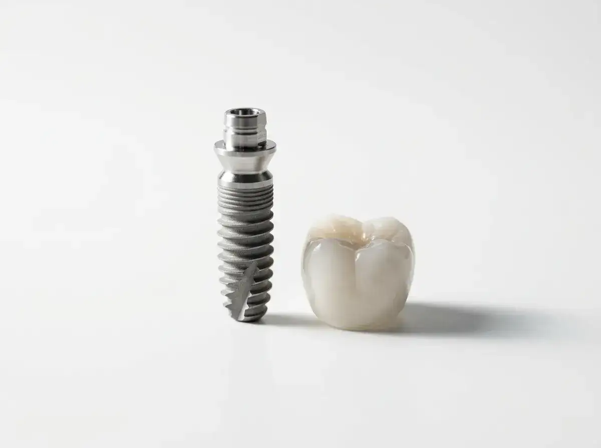 Implant zębowy i korona na białym tle. Szukasz najtańszych implantów zębowych w Polsce?